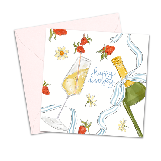 Strawberry Champagne Birthday Card